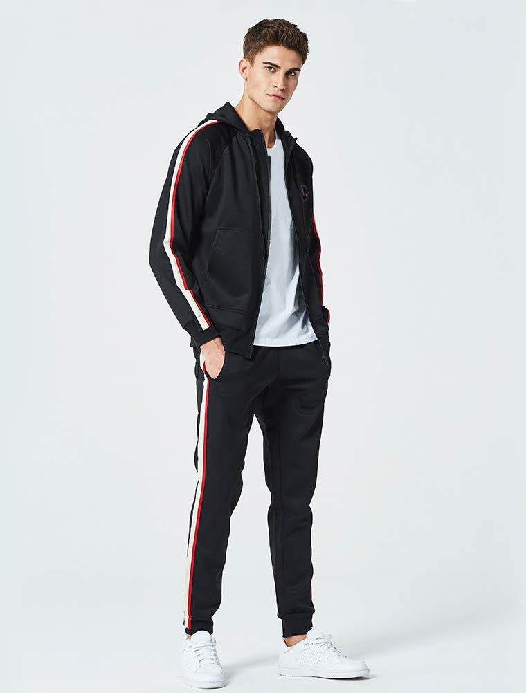 PASOK Men's Casual Tracksuit Set Long Sleeve Full-Zip Running Jogging Athletic Sweat Suits (L, Style 2 Black) - Image 3